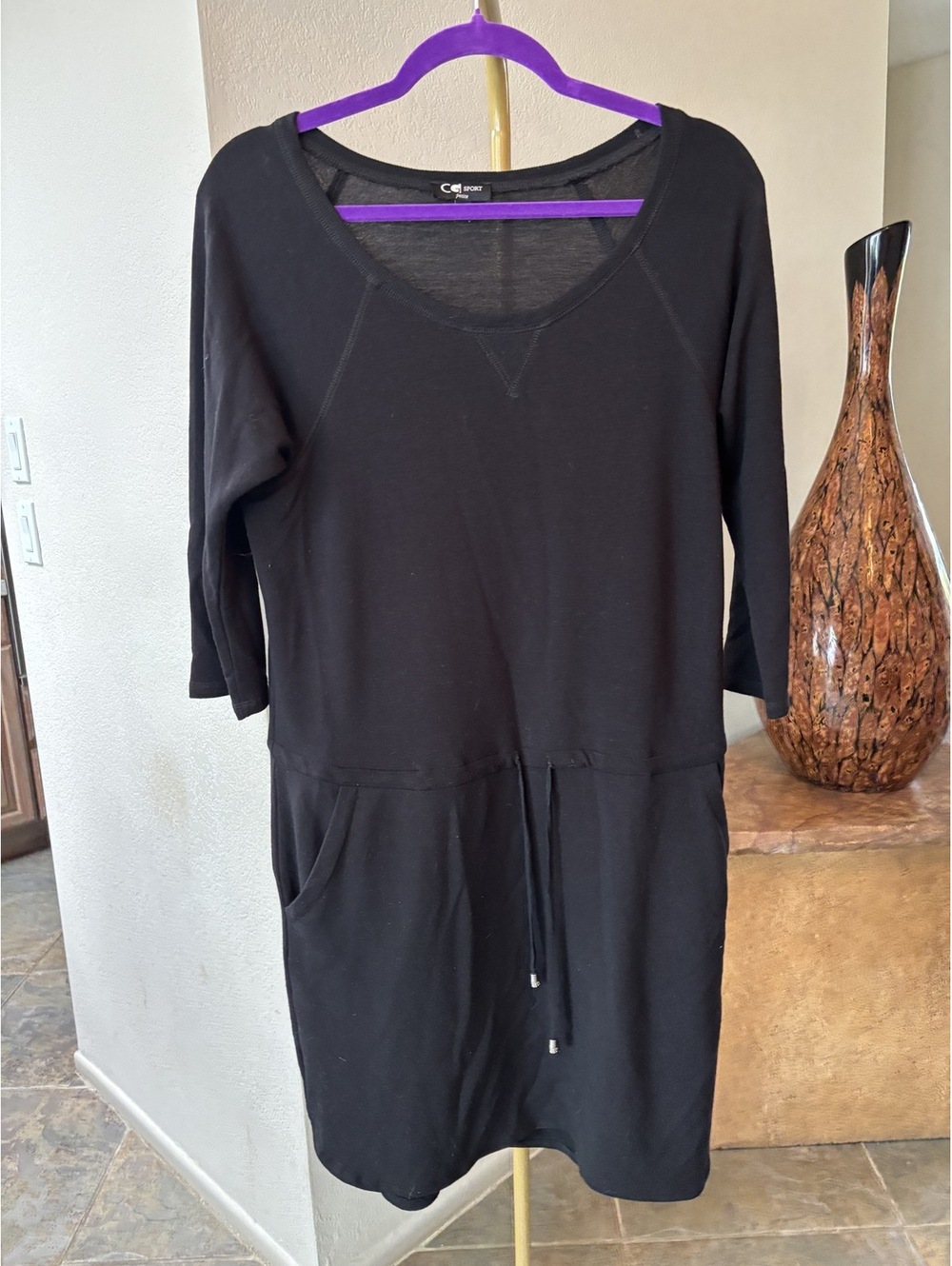 C.G. Sports Petite Sweatshirt dress, 3/4 sleeve, pockets, tie waist Size M